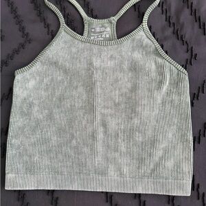 Women's Ribbed Strappy Crop Tank Top - Olive Green